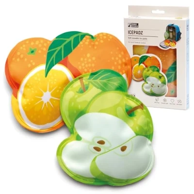 Immagine di Monkey Business Icepadz: Set di 2 Sacche Ghiaccio Gel Riutilizzabile, Morbide per Biberon e Latte Materno, Sottile Borsa Frigo Portapranzo (Icepadz Frutta)