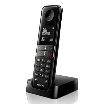 Immagine di Philips DECT D4701B/34 Telefono Fisso Cordless, 16 Ore di Conversazione, Retroilluminazione, Suono HQ, Vivavoce, ID Chiamante, Rubrica 50 Nomi e Numeri Nero (Compatibile: ES, IT, FR)