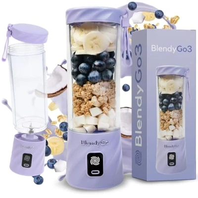 Immagine di BlendyGo 3® Frullatore Portatile Elettrico, Mini Mixer Smoothie Maker, per Smoothie, Portable Blender USB to go 550 ml, Senza BPA, Tecnologia PulseMotion &amp; BlendPro (Lavenda)
