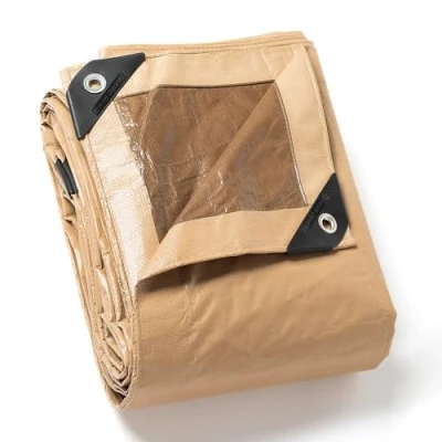 Immagine di GUARD SHIELD Telone di copertura con occhielli, impermeabile, 6 m x 8 m, beige/kaki, multifunzione, in poliestere, 120 g/㎡, telo protettivo, multiuso, resistente agli strappi, stabilizzato ai raggi UV