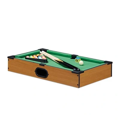 Immagine di Relaxdays Biliardo da Tavolo, in Effetto Legno, con 2 Stecche, Palline, Triangolo e Gesso, L x P: 51 31 cm, Verde