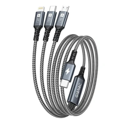 Immagine di GIANAC 100W Cavo USB C Ricarica Multiplo [1.2M] Multiplo,USB a PD [100W]+USB Lightning[27W]+USB Micro [10W] per Galaxy,Huawei,MacBook,iPhone 15 14 13