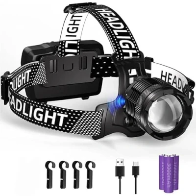Immagine di SENDALE Torcia Frontale LED Ricaricabile,Lampada 100000 Lumen 3 Modalità con Sensore,9000mAh IP65 Impermeabile Lampada a Testa Regolabile per Corsa Outdoor Campeggio