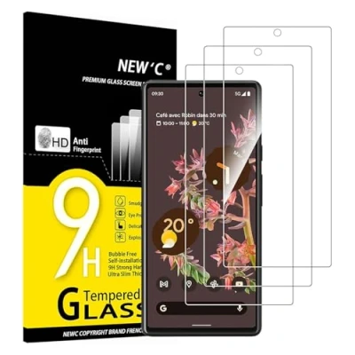 Immagine di NEW&#039;C 3 Pezzi, Vetro Temperato per Google Pixel 6, Pellicola Prottetiva Anti Graffio, Impronte, Senza Bolle, Durezza 9H, 0,33mm Ultra Trasparente, Resistente