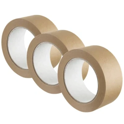 Immagine di GTSE nastro di carta marrone, 48 mm x 50 m, da imballaggio riciclabile per ecologico e confezioni regalo, 3 rotoli