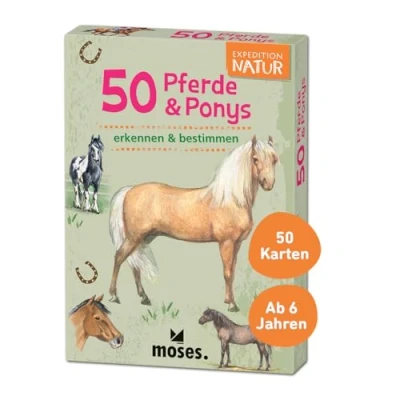 Immagine di moses.Expedition Natur, 50 Pferde und Ponys, set di schede riconoscimento. Con appassionanti domande a quiz (versione tedesca): entdecken &amp; bestimmen