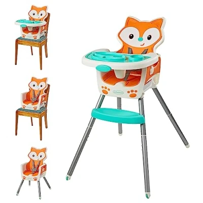 Immagine di Infantino 4 in 1 Highchair Space Saving, Multi Stage Booster and Toddler Chair with use Meal mat Dishwasher Safe Tray, a Fox Themed Design