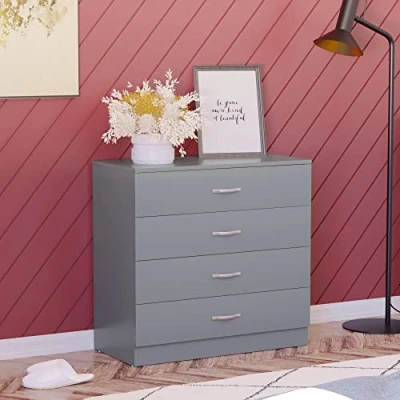 Immagine di Vida Designs Cassettiera, 4 Cassetti con Maniglie in Metallo e Corridori, Sistema Guide, Camera da Letto, Riano Storage Furniture, Grigio