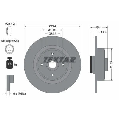 Immagine di TEXTAR PRO 92223203 Disco freno 274 11 04/04 100 pieno rivestito con anello sensore magnetico integrato, cuscinetto ruota RENAULT: SCENIC 2