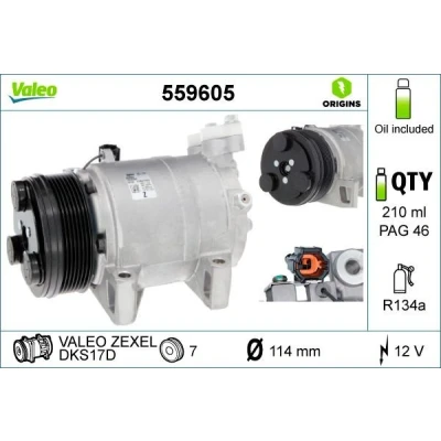 Immagine di VALEO 559605 compressore Aria Condizionata DKS17D 12 PAG 46 R 134a con olio