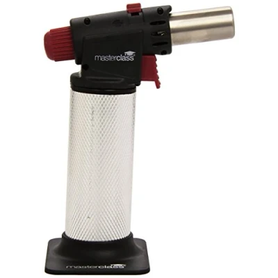 Immagine di MasterClass Torcia a Soffio, Gas da Cucina Ricaricabile, Fiamma Anti Flare Regolabile, Metallo Antiscivolo, Argento/Nero/Rosso
