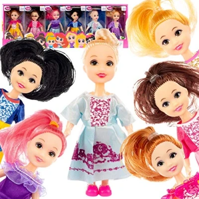 Immagine di Kinderplay set di 6 bambole colorate principesse fashion per la casa delle bambole, KP1617