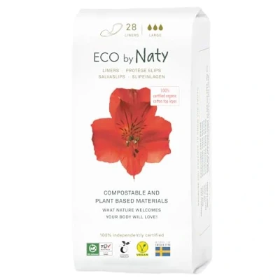 Immagine di Eco by Naty Proteggi slip per donna LUNGO l&#039;uso quotidiano, sottili discrete da ecologici con cotone biologico mantenere la freschezza (28 unità)