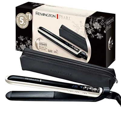 Immagine di Remington Piastra Per Capelli, Professionale, Rivestimento In Ceramica Doppio infusa di perla, Piastre strette e lunghe 110 mm, 150 235, Riscaldamento rapido, Pearl, S9501