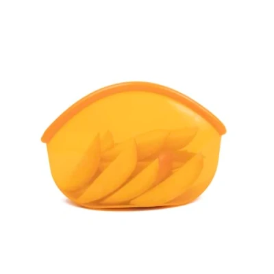 Immagine di Hugger Bags Borsa riutilizzabile per pranzo e snack, in silicone, resistente, senza BPA, lavabile lavastoviglie adatta al congelatore, richiudibile, grande, 890 ml, ambra