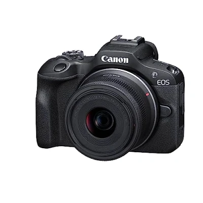 Immagine di Canon EOS R100 + 18 45mm IS STM Fotocamera Digitale Compatta Mirrorless 4K 24,1 MP Dual Pixel CMOS AF, DIGIC 8 Scatto a 6,5fps Macchina Fotografica Wifi e Bluetooth, GPS, Rilevamento Volto