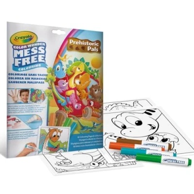 Immagine di CRAYOLA Color Wonder, kit da colorare con 18 pagine e 4 feltri senza macchia, tema amici dinosauri, attività creativa per bambini, 3,4,5 anni, 75 7158