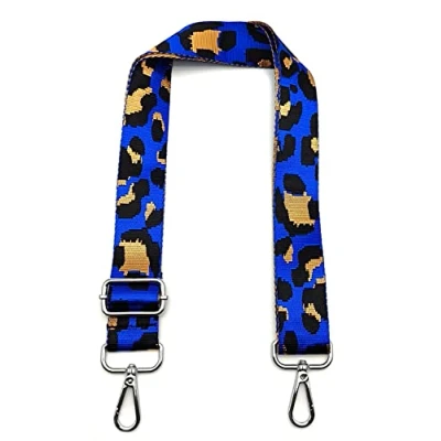 Immagine di Tracolla per Borsa Donna Blu Leopardato, Regolabile, Colorata Cinghia di Ricambio Larga 3.8cm con Argento Moschettoni Accessori Borsette Ragazza DIY, #4