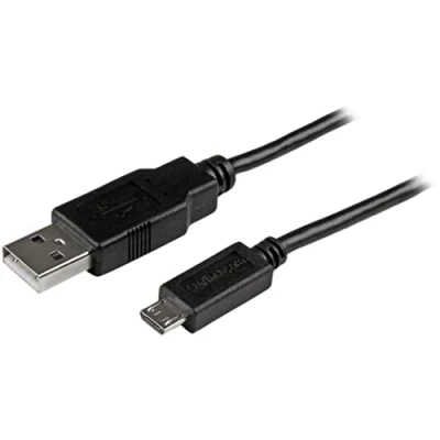 Immagine di StarTech.com USBAUB15CMBK Cavo di Sincronizzazione e Ricarica USB a Micro Slim per Smartphone Tablet Android, A/B, 0.15 m, Nero