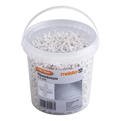 Immagine di Meister 4427050 Distanziatori per piastrelle, 2,5 mm, pratico set da 1700 pezzi, in robusto polipropilene, colore: bianco