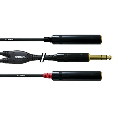 Immagine di Cordial CFY 0,3 VGG Cavo adattatore Y con jack stereo dorato da 6,3 mm e 2 prese mono dorate mm, lunghezza m