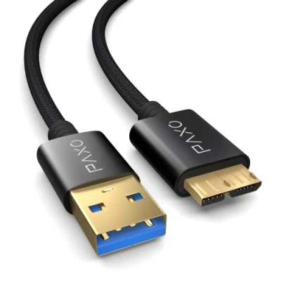 Immagine di PAXO cavo USB Micro 3.2 Gen2 da 3 m, in nylon, 10 Gbit/s, HDD, dati, di ricarica, nero, a spina B