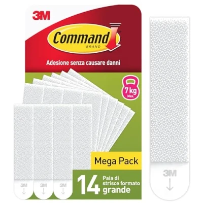 Immagine di Command Strisce Appendi Quadri Adesive Grandi Bianche, Confezione da 14 Coppie di ottimale per Appendere Quadri, Cornici e Specchi al Muro senza Chiodi