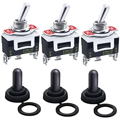 Immagine di mxuteuk 3 pezzi Interruttore a levetta bilanciere per impieghi gravosi 20A 125V SPDT ON/ON 2 posizioni pin con cappuccio impermeabile in metallo,Ten 1121 B102 3MZ