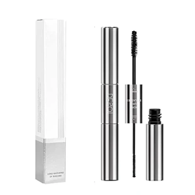 Immagine di mascara 2 in 1 per ciglia corte fini, pennello grande e piccolo, voluminose lavabili allungante intenso donne ragazze, nero (1 pz)