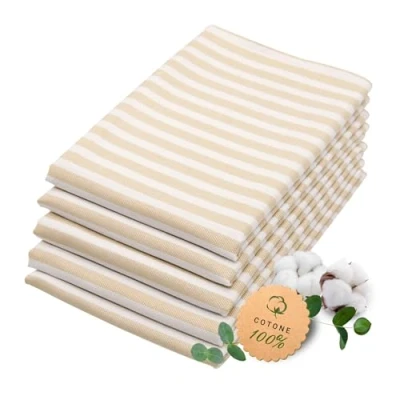 Immagine di ZOLLNER 5 Strofinacci in Cotone 50x70 cm canovacci assorbenti e Lunga Durata Lavabili a 60C Righe Blu Bianche qualità gastronomica Certificato Oeko Tex (R)