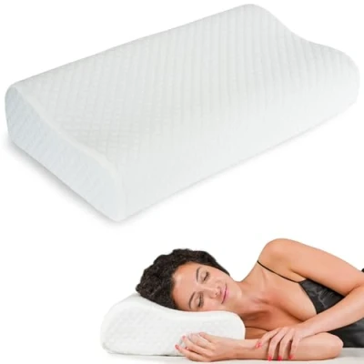 Immagine di Flowen Cuscino Cervicale Memory Foam per Dormire Lavanda Guanciale a Doppia Onda Ideale Supporto al Collo Ergonomico Traspirante Antirussamento Anallergico Federa Poliestere Lavabile