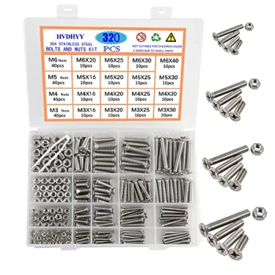 Immagine di HVDHYY Bulloni M3 M4 M5 M6 Viti A Testa Cilindrica Esagono Incassato A2 70 Macchina Esagonale Acciaio Inossidabile Kit Assortimento Dadi Svasata con Scatola Immagazzinaggio 320pcs