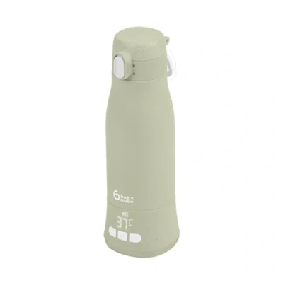 Immagine di Babymoov Scaldabiberon da viaggio senza filo Moov &amp; Feed Capacità 340 ml Acqua o latte materno Temperatura regolabile Mantenimento al caldo (fino a 7 ore) Ricarica USB Garanzia vita Sage green