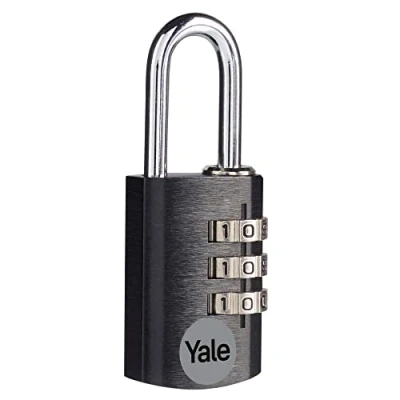Immagine di Yale Lucchetto da viaggio a combinazione 3 cifre in alluminio YE3CB/20/121/1/BK nero, corpo 20mm, ideale per borse e valigie