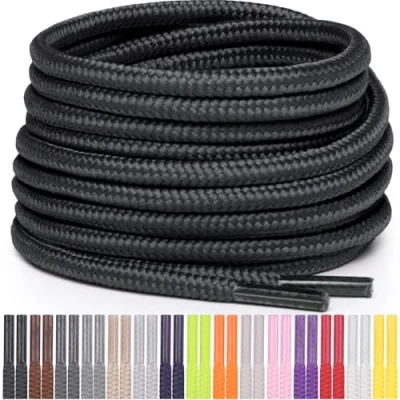 Immagine di Miscly Lacci Rotondi per Scarpe, Sneaker e Stivali, Disponibili in Diverse Lunghezze Colori (Nero, 114 cm)