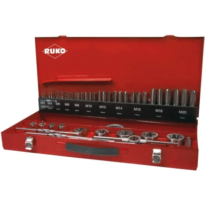 Immagine di RUKO 245040 Kit attrezzi per filettare M3, M4, M5, M6, M8, M10, M12, M14, M16, M18, M20 54 Cassetta di metallo