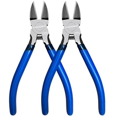 Immagine di KAIHAOWIN Confezione da 2 tronchesi a filo diagonale 16,5 cm, di precisione, ultra affilate, caricate molla, piccole per la creazione gioielli, blu