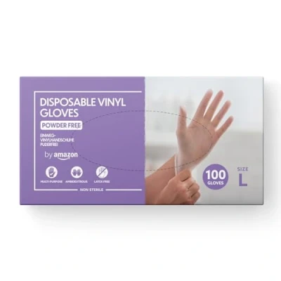 Immagine di by Amazon Guanti monouso in vinile, Taglia L, confezione da 100(Precedentemente Marchio Hevea), Trasparente