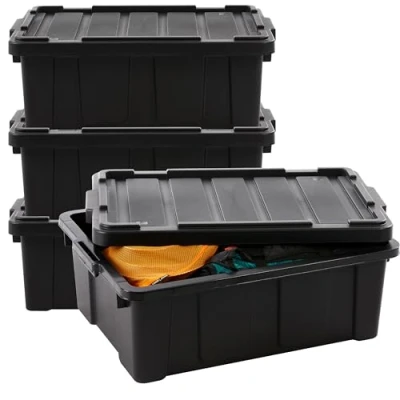 Immagine di Iris Ohyama, Scatole Pieghevoli, 43L, Set di 4, Nero, Grande, Solido, Impilabile, Per Garage, Scaffali, Scatola Organizer, Plastica, Contenitore, DDSKT 430