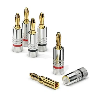 Immagine di sonero® set di 4 connettori a banana, per tutti i cavi degli altoparlanti con un diametro massimo 6 mm², pezzi codice colore (12x rosso, 12x nero), placcato oro 24 carati