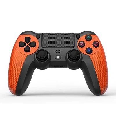 Immagine di wireless Controller NK per PS4 / PS3 PC/Mobile con Dualshock, Vibrazione, Rilevamento a 6 assi, luce LED, pannello tattile, jack cuffie, cavo di ricarica Arancione