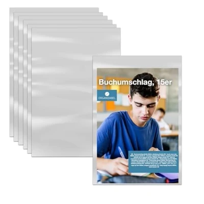 Immagine di 15 buste per libro, formato DIN A4, trasparenti e trasparenti, libri, quaderni, copertine copertina quaderni