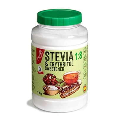 Immagine di Dolcificante Stevia + Eritritolo 1:8 1g = 8g Zucchero Sostituto dello 100% Naturale 0 Calorie Indice Glicemico Keto e Paleo Carboidrati No OGM Castello since 1907 1 kg