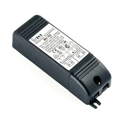 Immagine di Trasformatore elettronico alogeno TCI WU 105 per lampade alogene, 20 Watt, 12 Volt, colore nero, dimmerabile