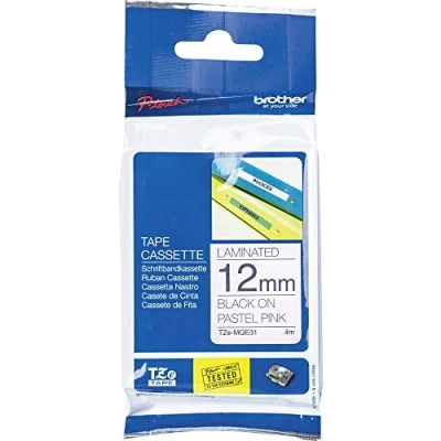 Immagine di Brother TZe MQE31 Nastro pastello Colore Nastro: Rosa carattere: Nero 12 mm 4 m