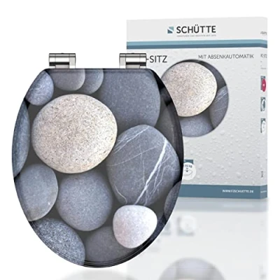 Immagine di Schütte 80130 Sedile WC in MDF, con abbassamento Automatico, Grey Stones