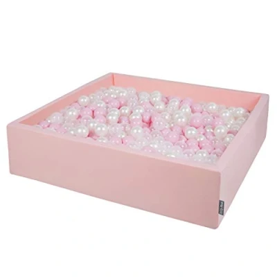 Immagine di KiddyMoon Piscina di Palline 120X30cm/200 Grande Quadrato per Bambini Fabbricato in EU, Rosa:Rosa Chiaro/Perla/Trasparente