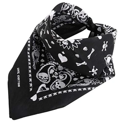 Immagine di TRIXES Sciarpa Bandana nera con carte da gioco design a teschio bianco su entrambi i lati Scaldacollo unisex per adulti Accessori costumi di Halloween