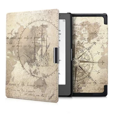 Immagine di kwmobile Custodia eReader Compatibile con Kobo Aura Edition 1 Cover eBook Reader Flip Case marrone/marrone chiaro Mappamondo vintage