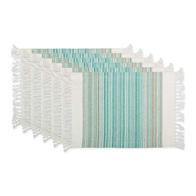 Immagine di DII Set di tovagliette da tavolo a righe con frange, in cotone, color foglia tè, 13 x 20 cm